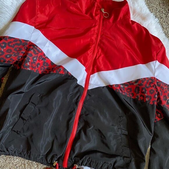 Fashion Nova Black Red Animal Print Lightweight Jacket Size Large - Picture 3 of 6